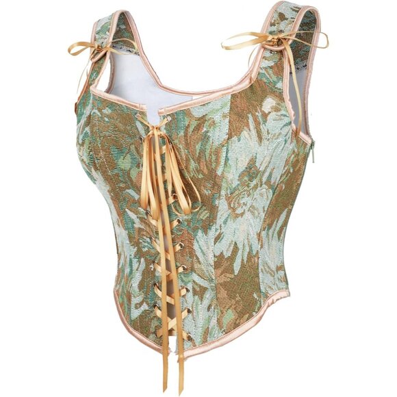 Women's Apricot Daisy Floral Renaissance Corsets Cottage Core Vest Corset Tops - Picture 2 of 7